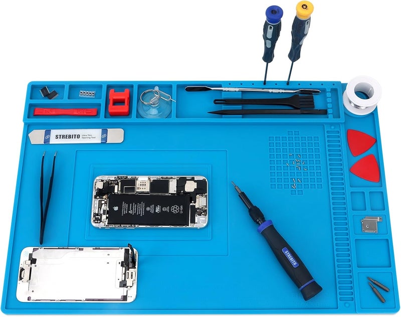 STREBITO Silicone Soldering Mat Electronics Mat, Solder Pad Heat Resistant 932°F, Magnetic Work Mat Silicone Repair Mat for Soldering, Computer, Laptop, Cell Phone, RC, Watch, Gun, Size 17.7" x 11.8" - Image 1